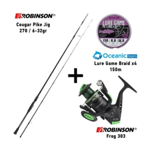 Σετ Ψαρέματος Combo Spinning Robinson Cougar Pike Jig 270 / 6-32gr + Robinson Frog 303 + Oceanic Team Lure Game Braid x4 150m