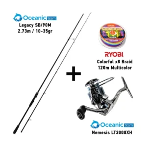 combo spinning oceanic team legacy sb/90m ( 2.73m / 10 35gr ) + oceanic team nemesis lt3000xh + ryobi colorful x8 braid 120m multicolor