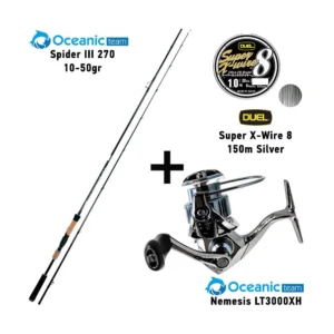 combo spinning oceanic team spider iiΙ 270 / 10 50gr + oceanic team nemesis lt3000xh + duel super x wire 8 150m silver