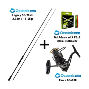 combo spinning oceanic team legacy sb/90mh ( 2.73m / 12 45gr ) + oceanic team force gs4000 + oceanic team tai advanced Χ pex8 300m multicolor