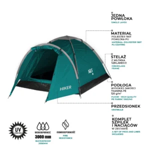 Σκηνή camping nils camp hiker nc6010 2 Ατόμων Πράσινη
